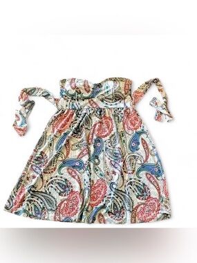 MANDEE Vintage 90s Tan Paisley Print Tie Back Strapless Dress Sz S